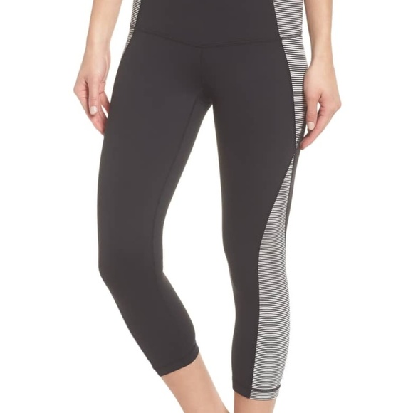 Zella Pants - Zella High Waist Crop Leggings Stripe Panel XS